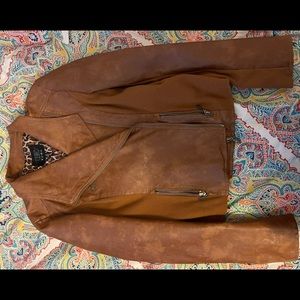 Light brown faux leather jacket.